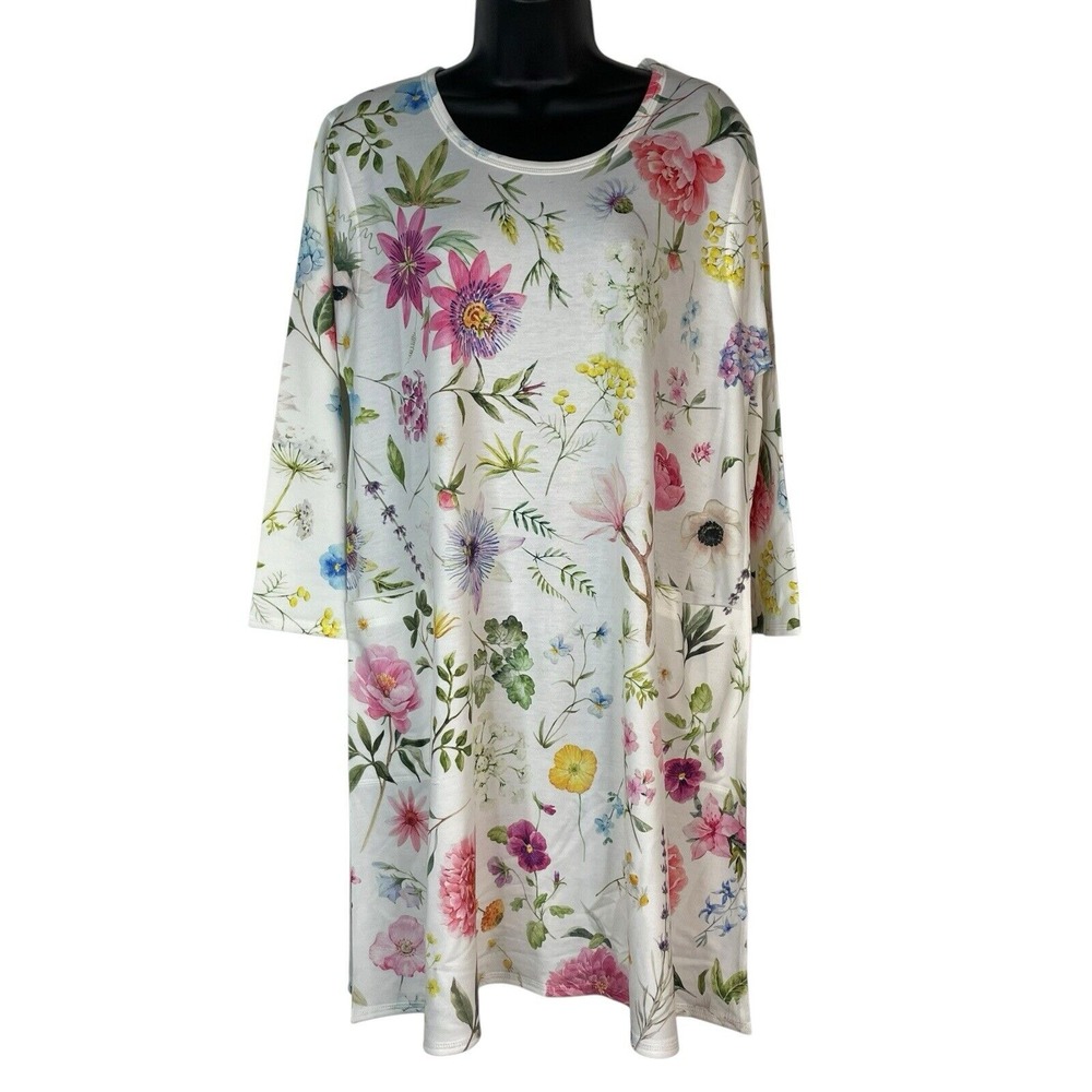 Et' Lois‎ A-Line Shirt Tunic Dress XL Blouse Multi-Color Floral Print 3/4 Sleeve